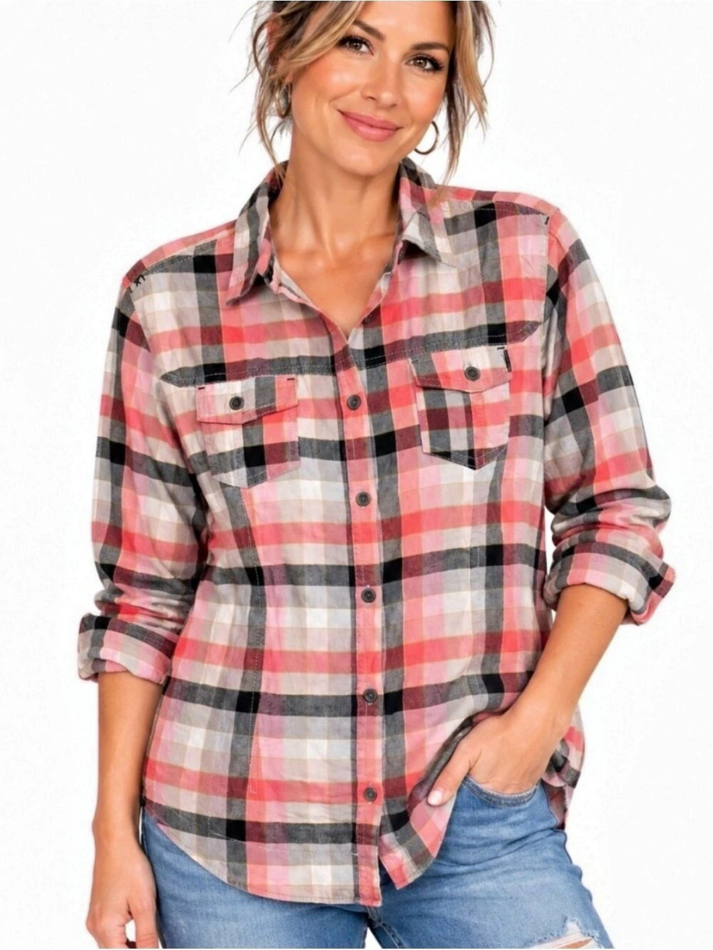 Comfort Quilter Plaid Cotton Button Down Size XL 100% Cotton NWT